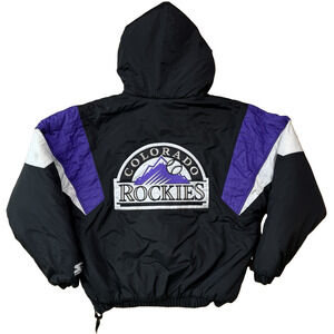 Vintage Colorado Rockies Starter Jacket Medium Black 90s MLB Baseball Puffer